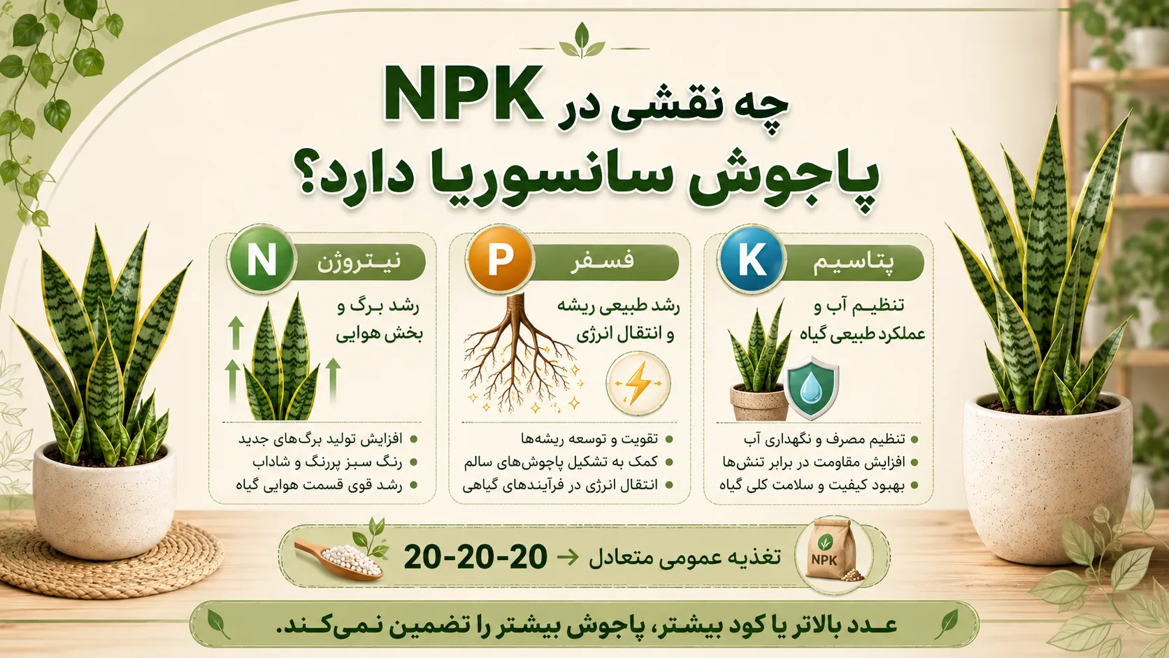 نقش نیتروژن فسفر و پتاسیم در رشد و پاجوش سانسوریا