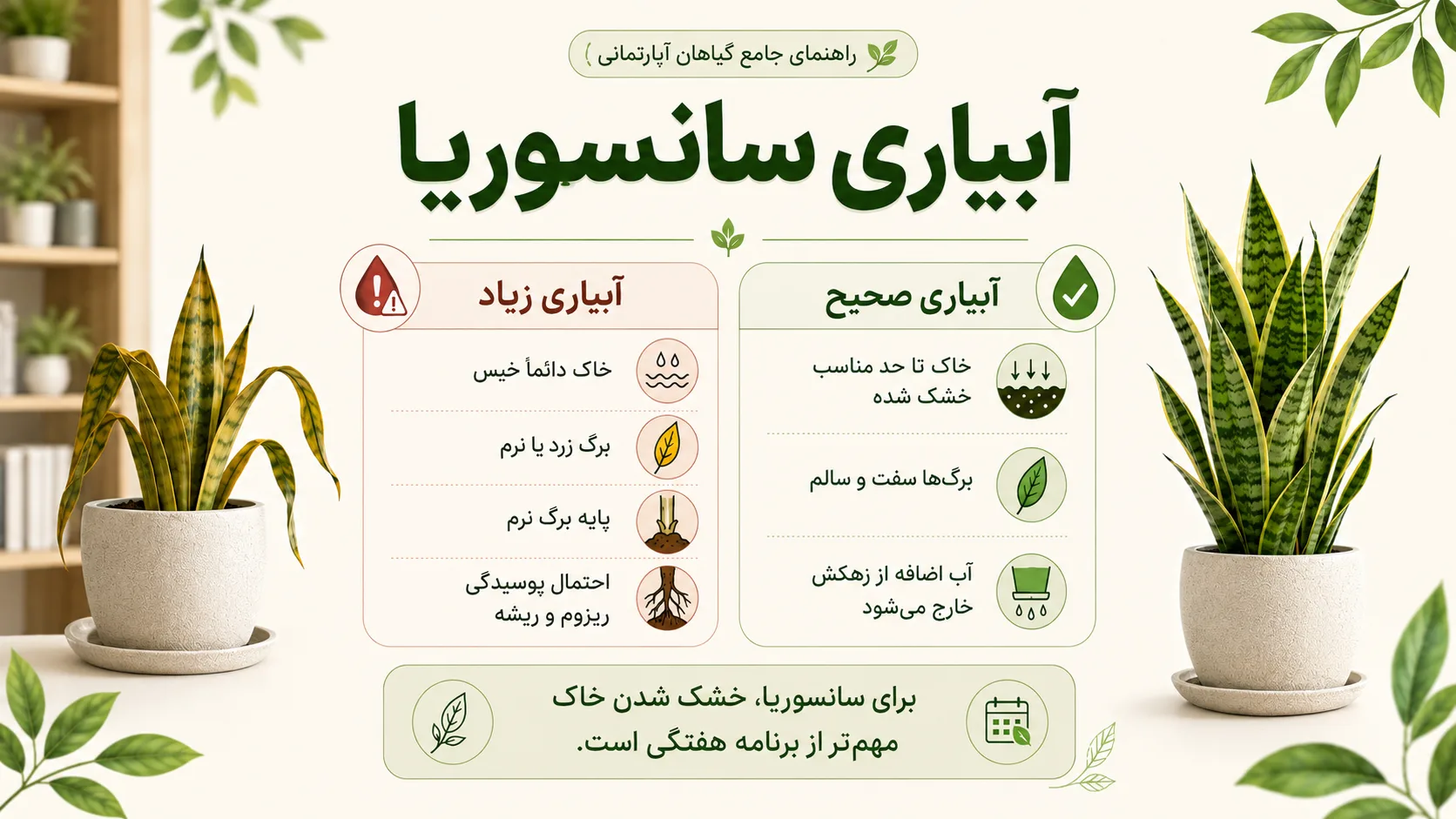 آبیاری سانسوریا آبیاری سانسوریا و تفاوت آبیاری صحیح با آبیاری زیاد