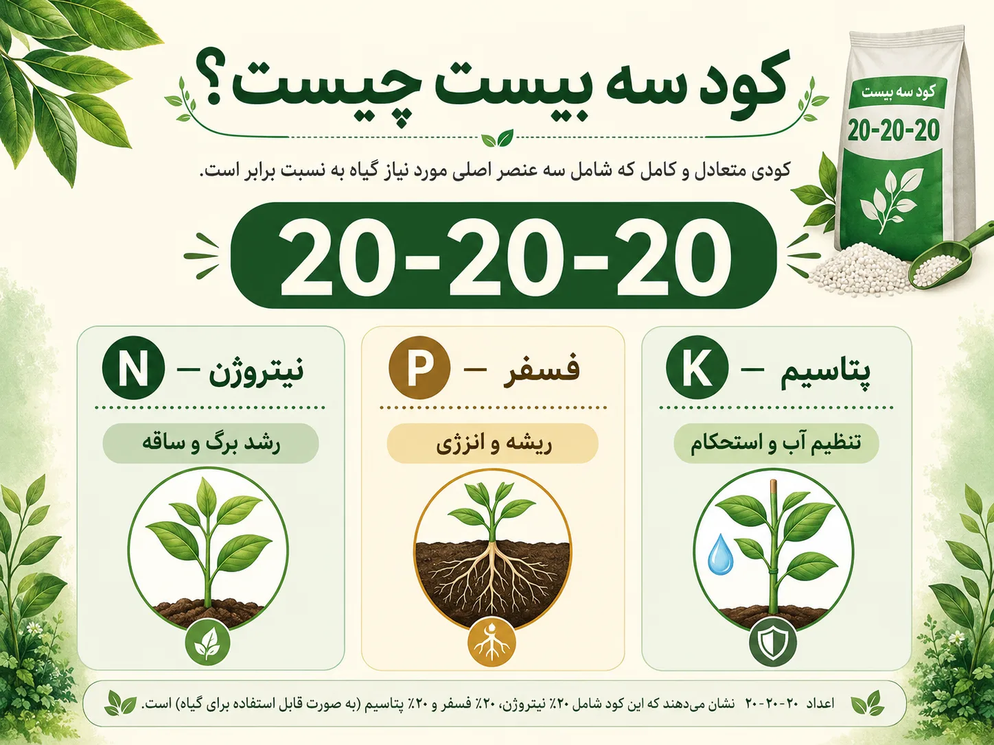 کود سه بیست چیست؟ کود سه بیست چیست و نقش NPK 20-20-20 در گیاهان