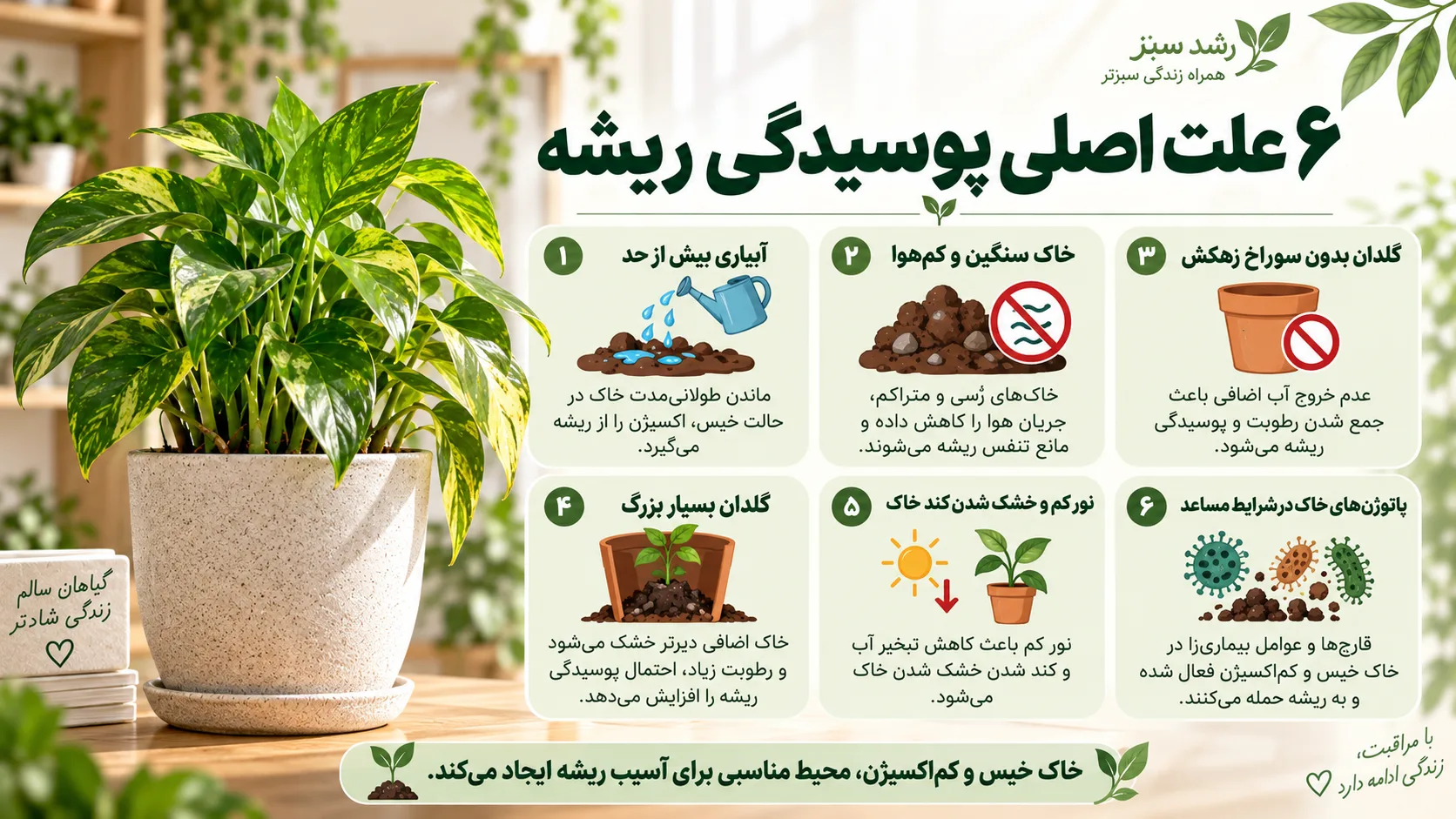 ۶ علت اصلی پوسیدگی ریشه شش علت اصلی پوسیدگی ریشه گیاهان آپارتمانی
