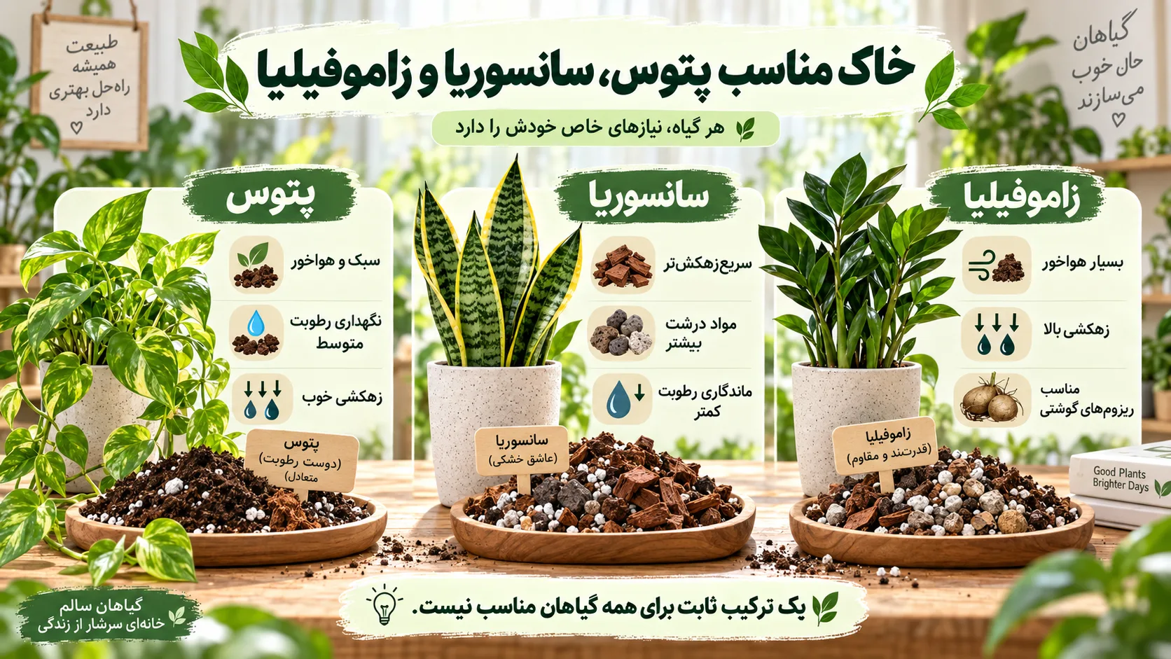 خاک مناسب پتوس سانسوریا و زاموفیلیا خاک مناسب پتوس سانسوریا و زاموفیلیا و تفاوت زهکشی آنها
