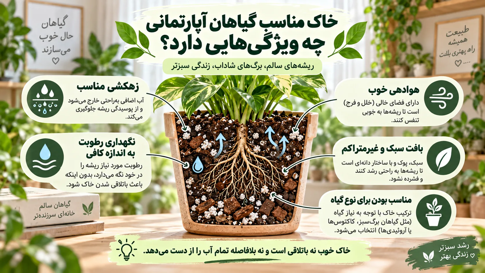 خاک مناسب گیاهان آپارتمانی چه ویژگی هایی دارد ویژگی های خاک مناسب گیاهان آپارتمانی شامل زهکشی هوادهی و نگهداری رطوبت