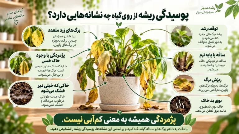 پوسیدگی ریشه گیاهان آپارتمانی؛ علائم، علت‌ها و درمان مرحله‌به‌مرحله